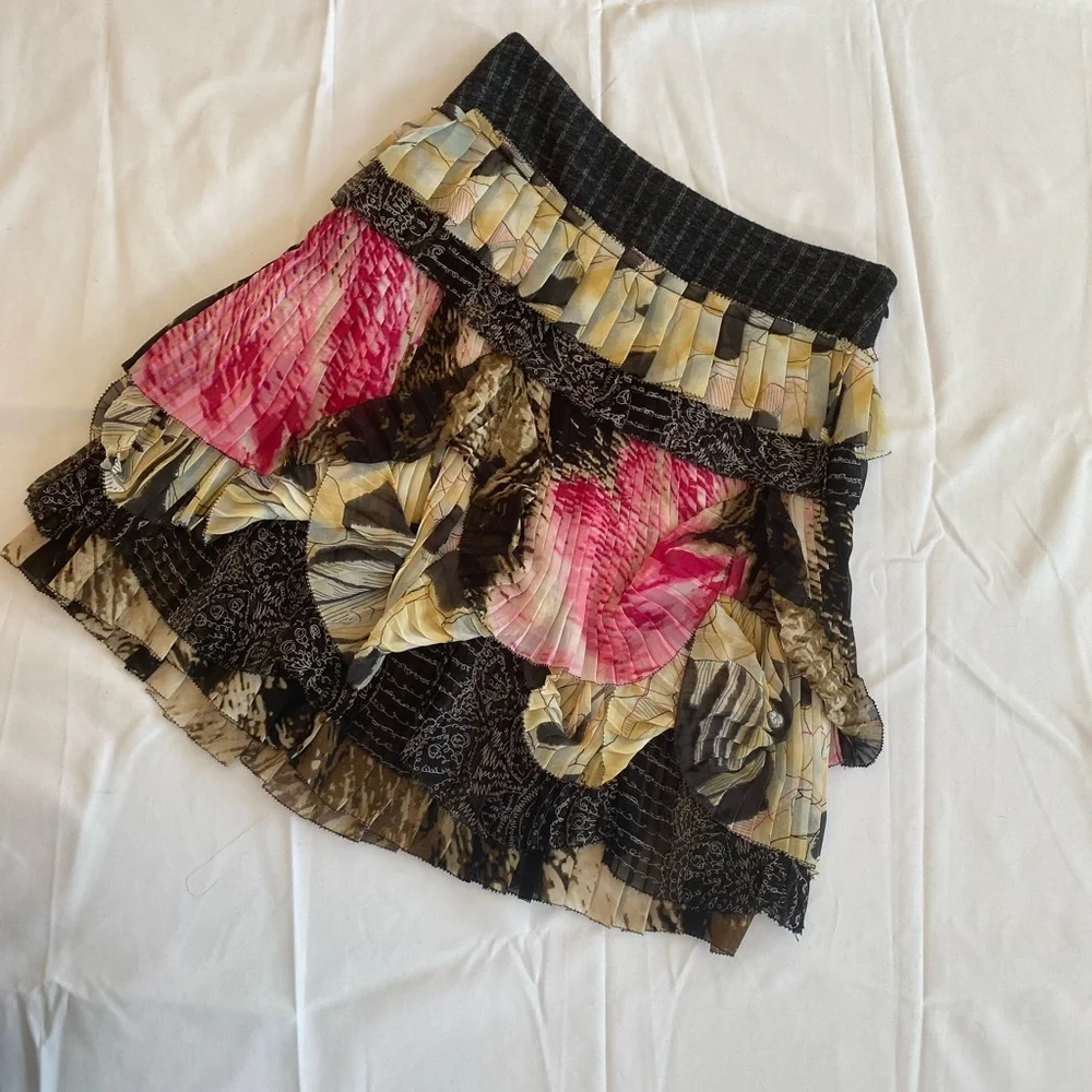 Diane Von Furstenberg Pink, Black and Cream Tiered A-Line Skirt - Picture 3 of 8
